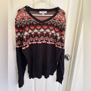 Highline Collective Black Red White Christmas Knit Sweater Size Large